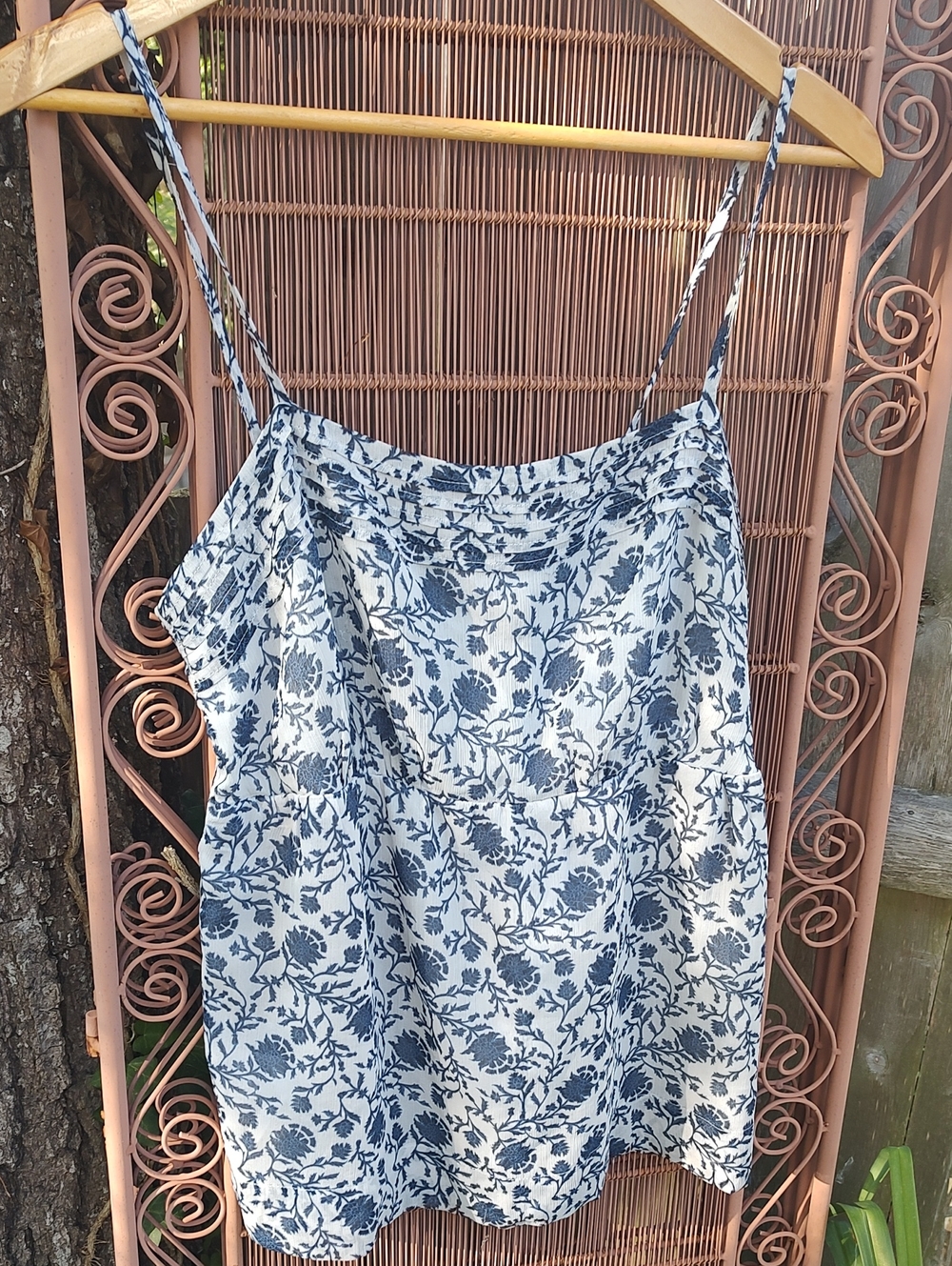 LOFT Blue and White Floral Spaghetti Strap Camisole